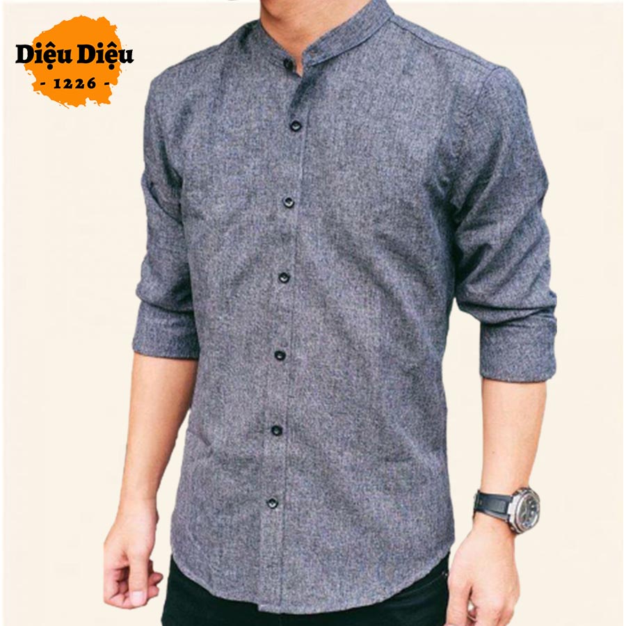 ÁO SƠ MI CỔ TÀU DÀI TAY SƠ MI NAM CỔ TÀU XÁM TIÊU kèm ảnh thật - Diệu Diệu 1226