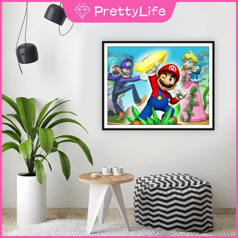 Bộ Tranh Đính Đá 5D Họa Tiết Hoạt Hình Super Mario Độc Đáo Kích Thước 50x40cm Diy Dùng Trang Trí Nhà Cửa