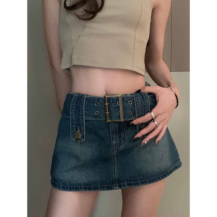Chân váy bò jean ngắn cạp cao có lót phong cách thời trang cho nữ