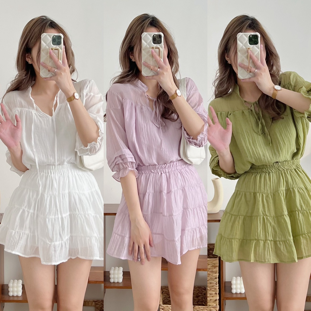 Set áo chân váy voan tơ tiểu thư Hàn Quốc, đồ bộ nữ bánh bèo siêu xinh Rubyshop94