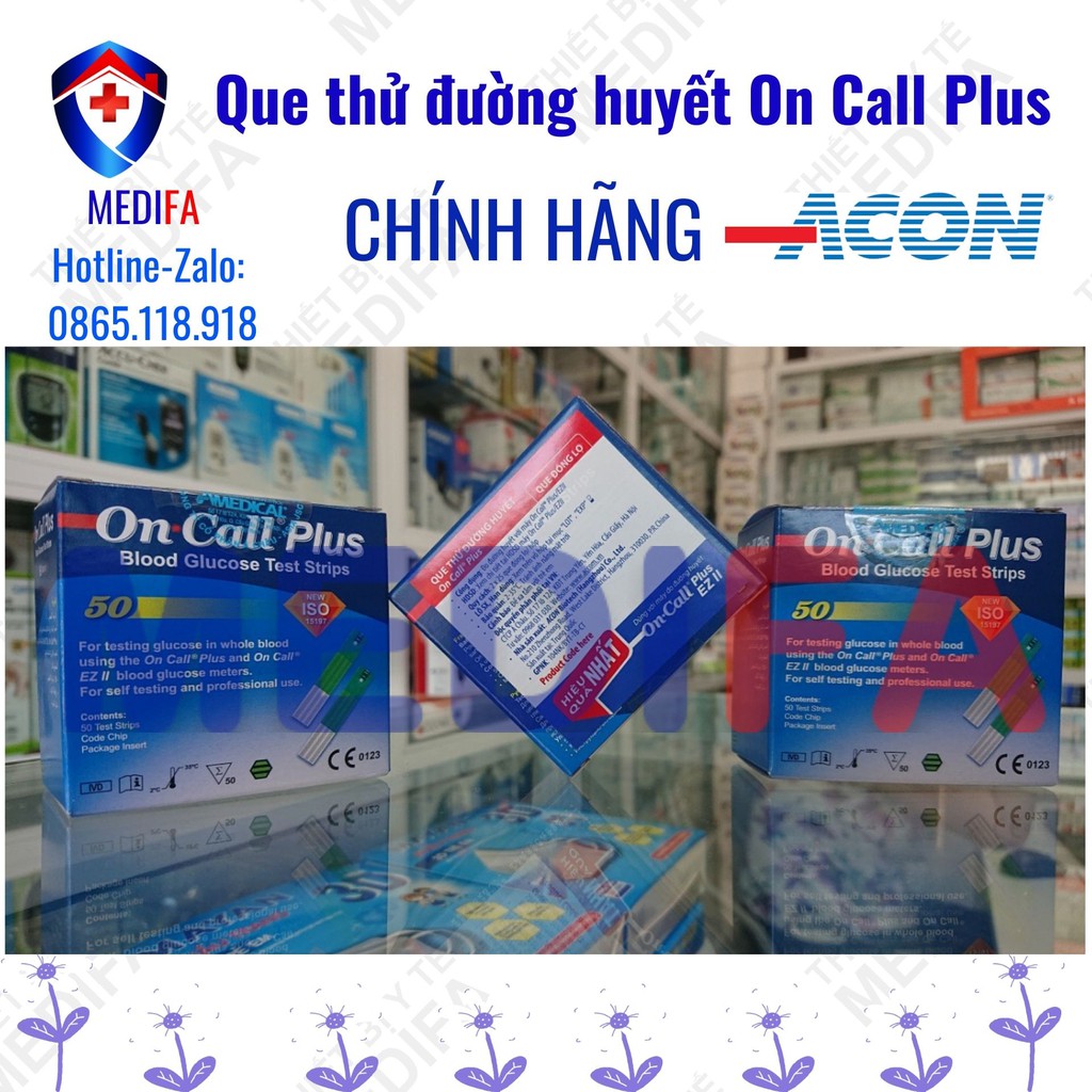 Hộp 50 que thử đường huyết On Call Plus, mỗi hộp 2 lọ 25 que thử chính hãng ACON