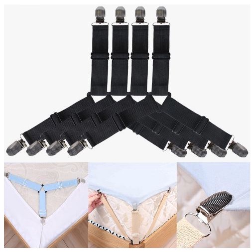 Bộ 4 Móc kẹp ga giường 3 cạnh co dãn chống xê dịch, giữ phẳng ga trải giường