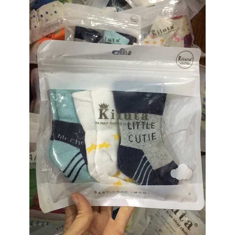 Vỉ 3 đôi tất xù, tất len xù sơ sinh, bao chân