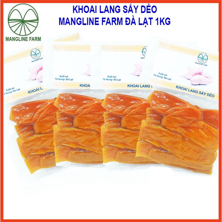Khoai lang sấy dẻo không đường Mangline Farm Đà Lạt 1kg (4 gói 250g) đồ ăn vặt giảm thơm ngon mềm dẻo đặc sản Đà Lạt