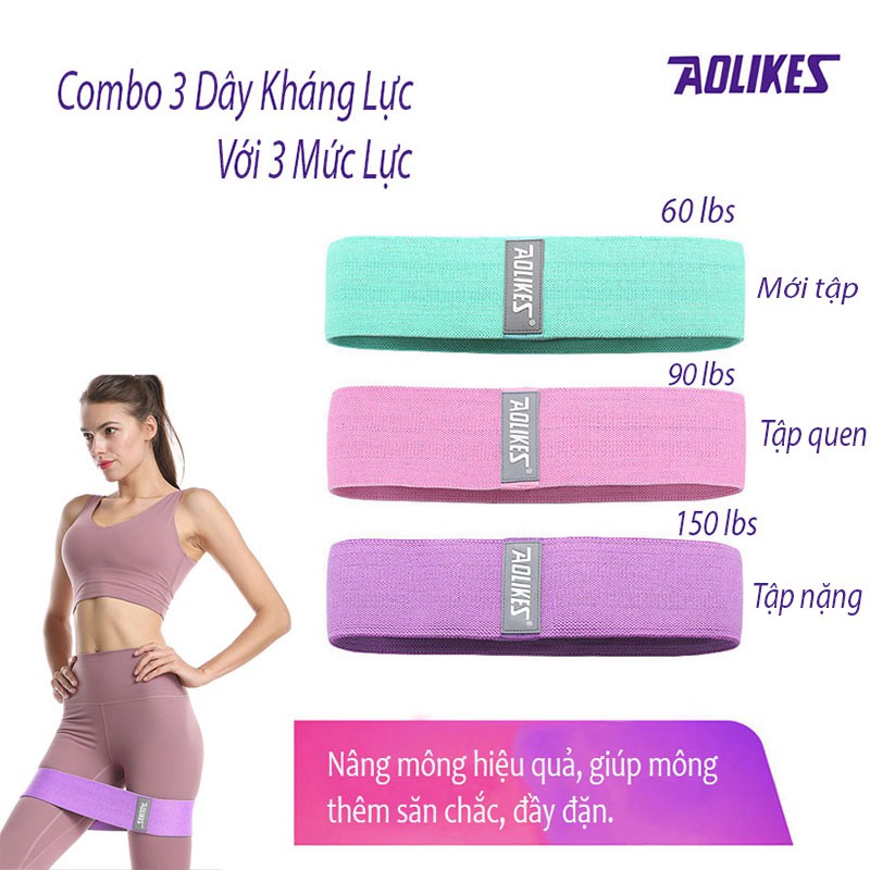 [Combo3 Cực Sốc] 3 Dây Kháng Lực Đàn Hồi Tập Mông Miniband Aolikes Với 3 Mức Lực 60 lbs - 90 lbs -150 lbs BO25