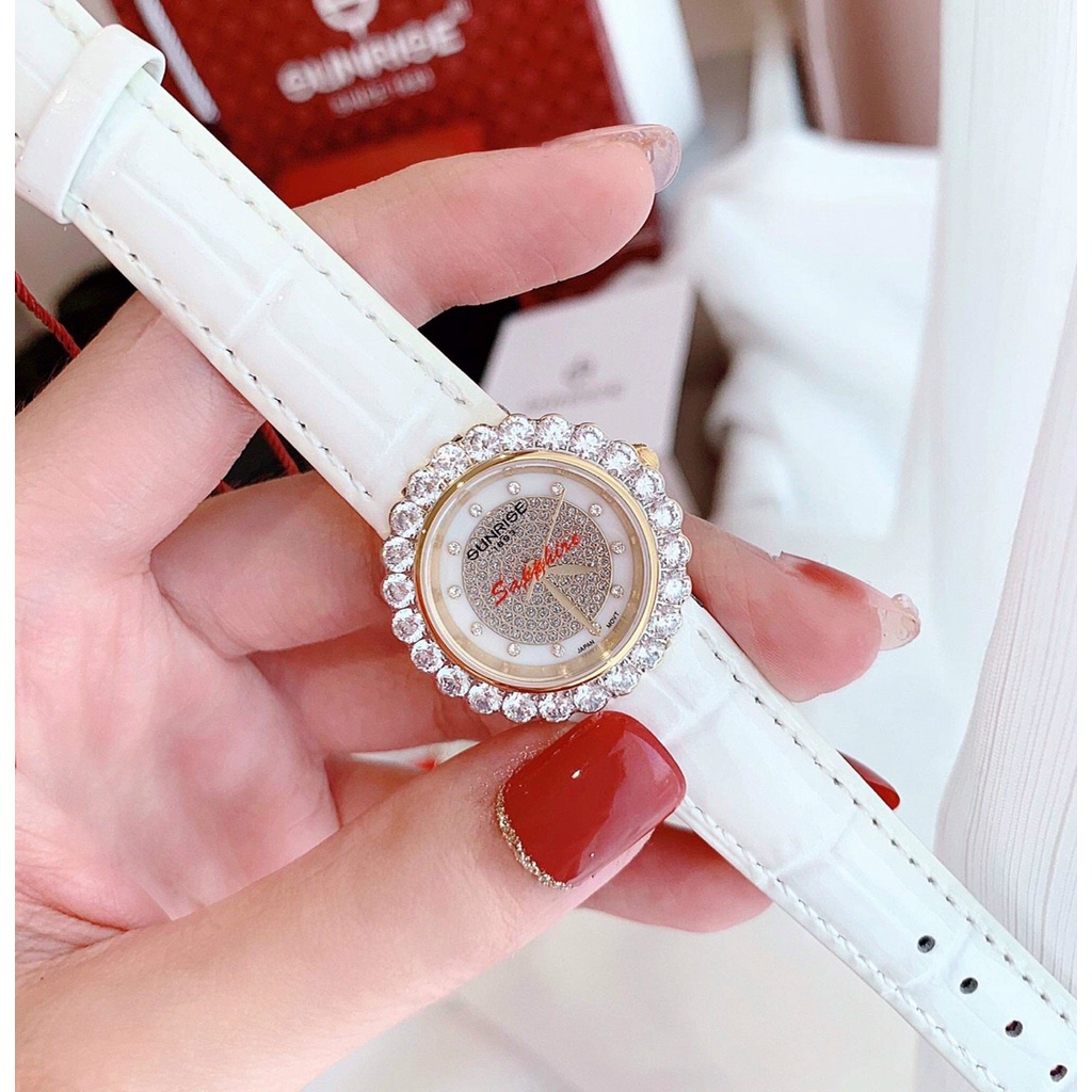 Đồng hồ nữ chính hãng dây da Sunrise 9820BA sapphire chống xước, chống nước, bảo hành 12 tháng