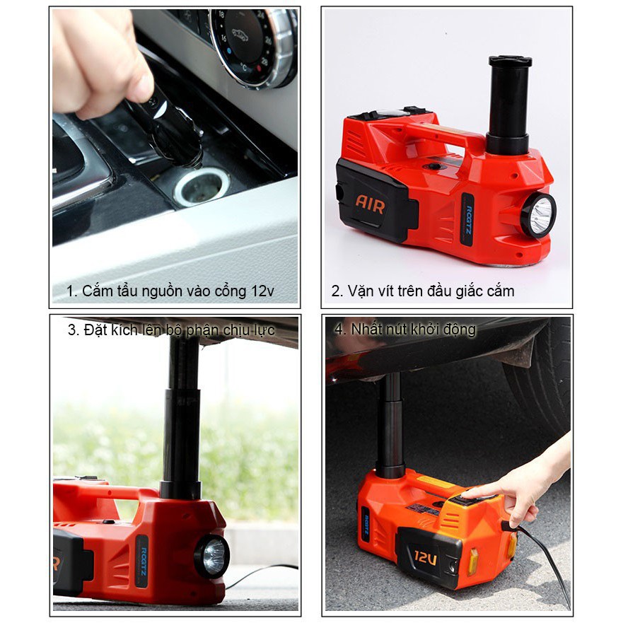 BỘ KÍCH NÂNG GẦM ĐIỆN KIÊM MÁY BƠM LỐP Ô TÔ ĐA NĂNG ROGTZ 4 TRONG 1 CAO CẤP