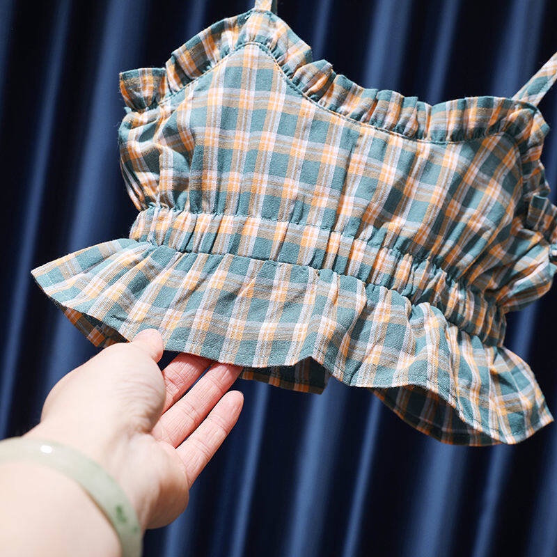 Set Áo Hai Dây + Chân Váy Họa Tiết Sọc Caro Thời Trang Mùa Hè Cho Bé Gái