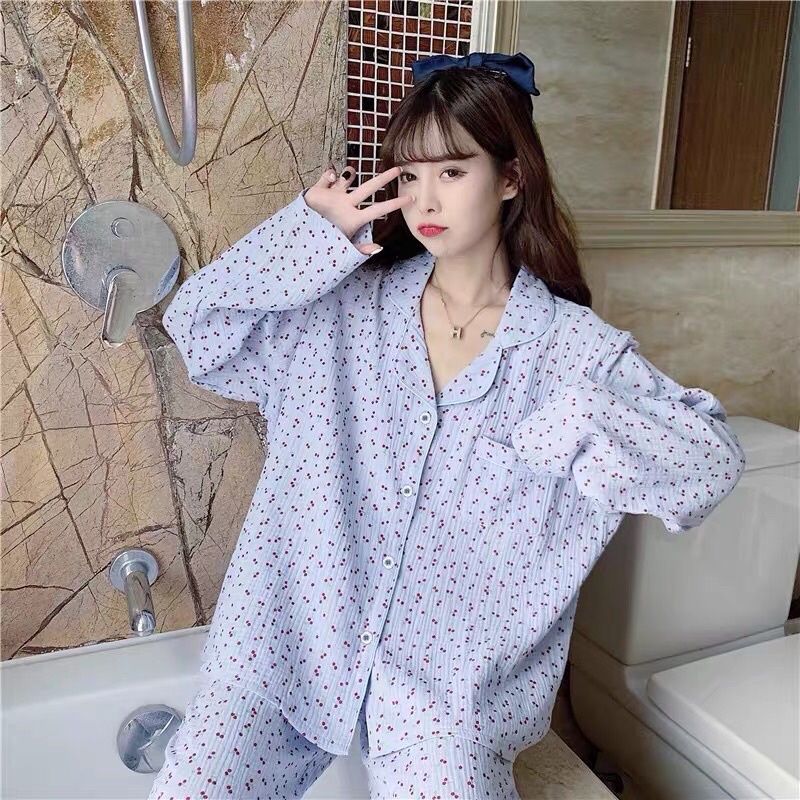 RẺ NHẤT SHOPEE SET BỘ PIJAMA DÀI TAY XÔ MUSLIN HOA NHÍ 3 MÀU