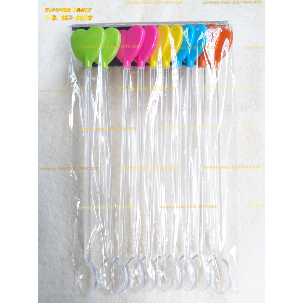 Muỗng 22cm trái tim đủ màu, màu chrome siêu nhũ, tim xi nhựa pha chế que khuấy thìa bar - Heart spoon