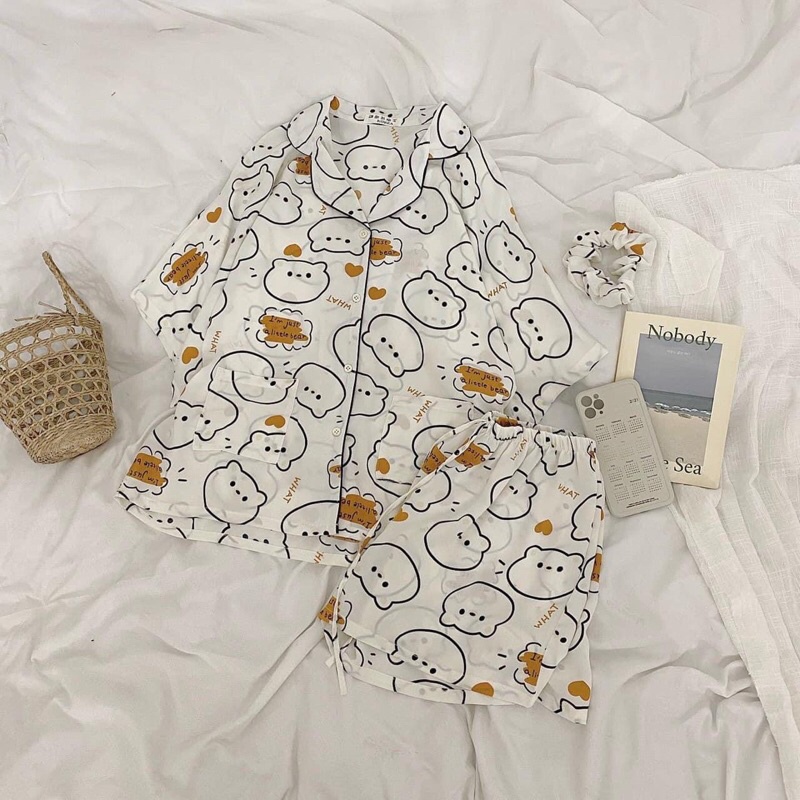 Bộ Pijama <FREESHIP> Bộ pijama hình cộc tay nữ tặng kèm dây buộc tóc scrunchies, bộ đồ mặc nhà siêu kute, bộ cộc nữ | BigBuy360 - bigbuy360.vn