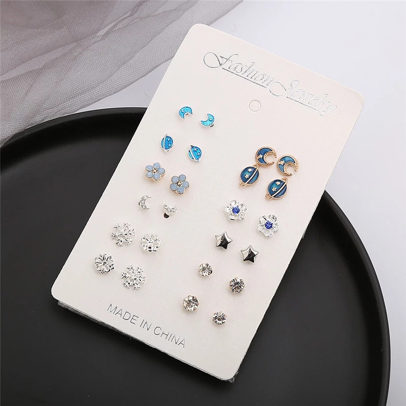 Bộ 12 cặp khuyên tai kim loại tối giản cho nữ