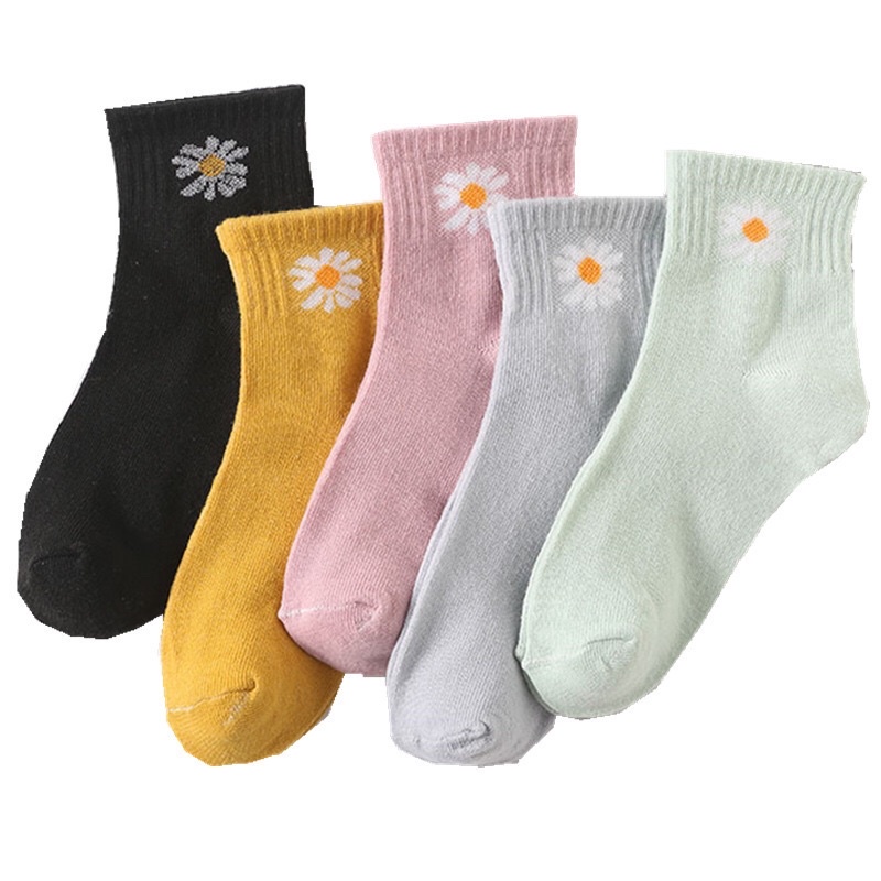 Tất Hoa Cúc Nữ Cổ Ngắn Cotton Mềm Mại Phong Cách Hàn Quốc T06