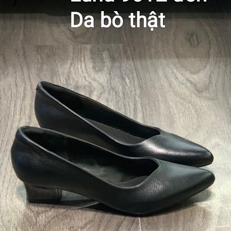 Giày cao gót nữ 3p da bò thật LUNASHOES 9012 giầy cho mẹ mềm êm chân guốc màu đỏ kem đen nâu trắng bảo hành 2 năm