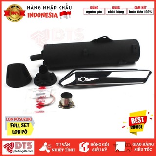 Full set lon pô Suzuki đen vỹ - Hàng nhập chính hãng indo - Tặng kèm ron nối pô