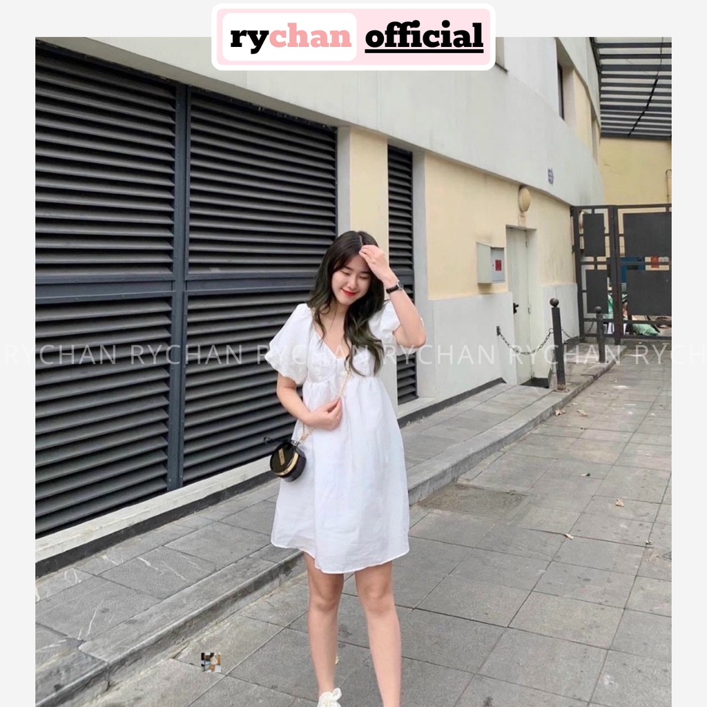 Đầm Xòe Trắng Vai Nhún Bẹt Vai Tay Phồng Có Lót Trong Dày Dặn [Ảnh Thật Cuối] - DX0016