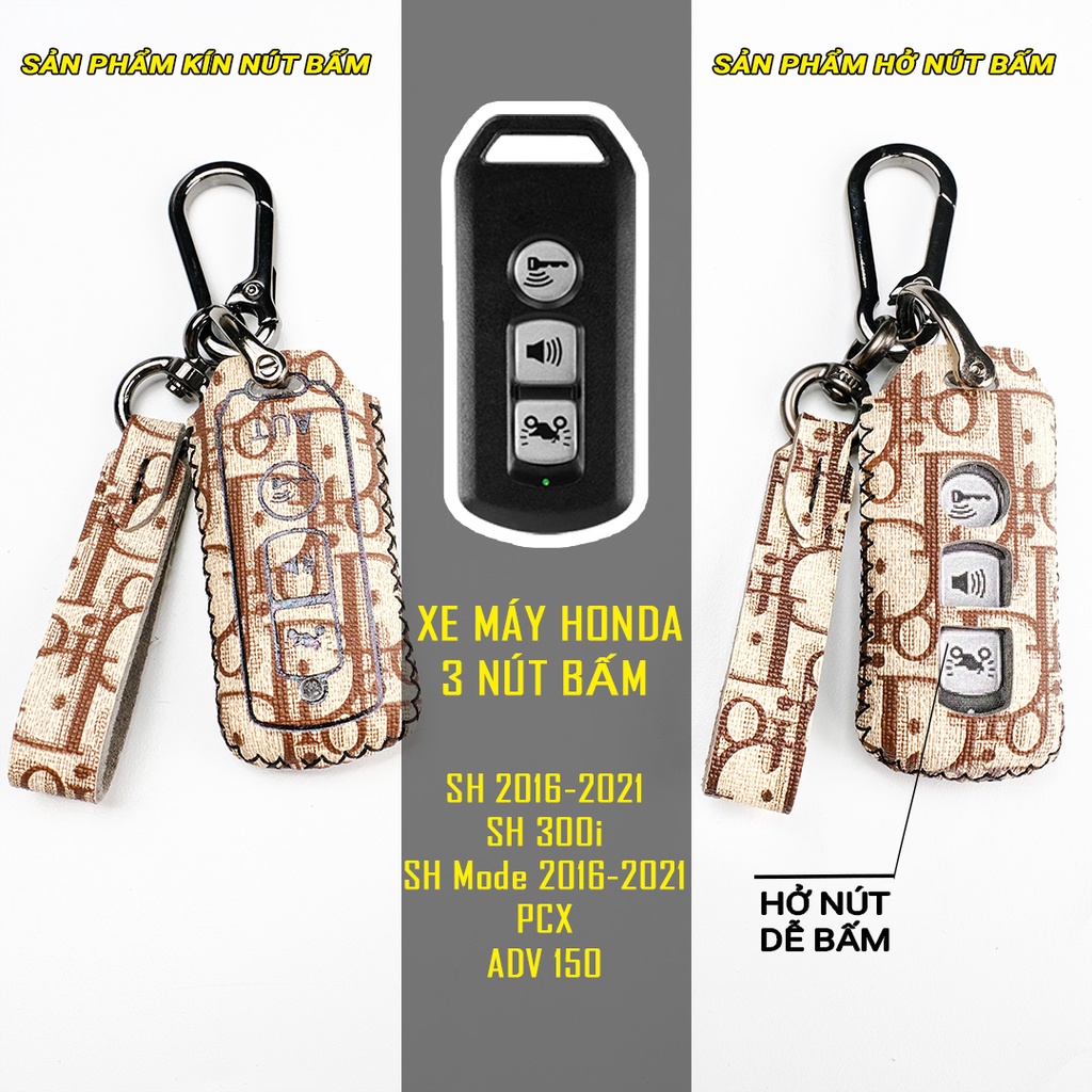 Bao da bảo vệ chìa khoá Smartkey Xe SH/SH MODE ĐỜI 2016-2021 kèm móc khâu tay hàng Việt Nam chính hãng AUT