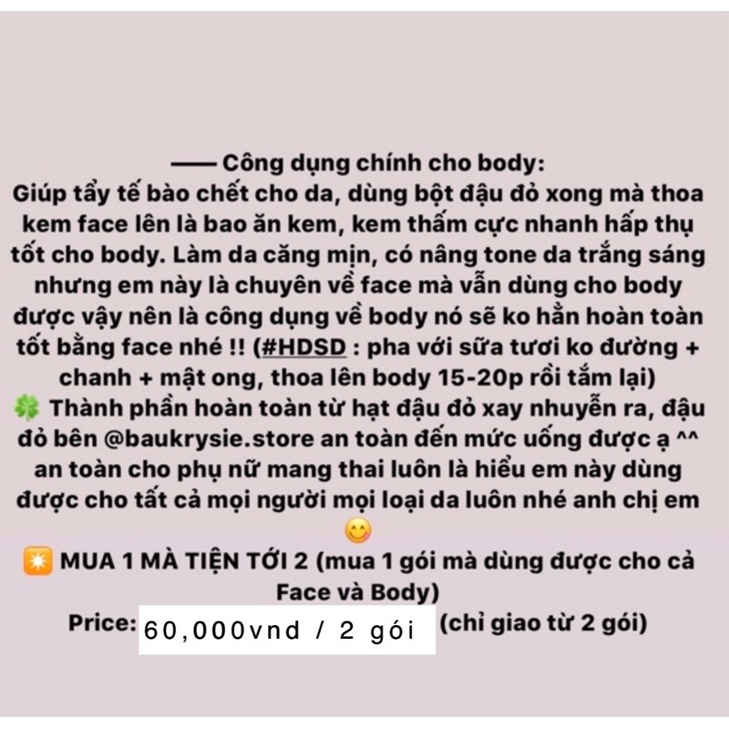 DƯỠNG TRẮNG DA, thiên nhiên 100% dùng được cho face + body (BÁN TỪ 2 GÓI 60k/2gói) | BigBuy360 - bigbuy360.vn