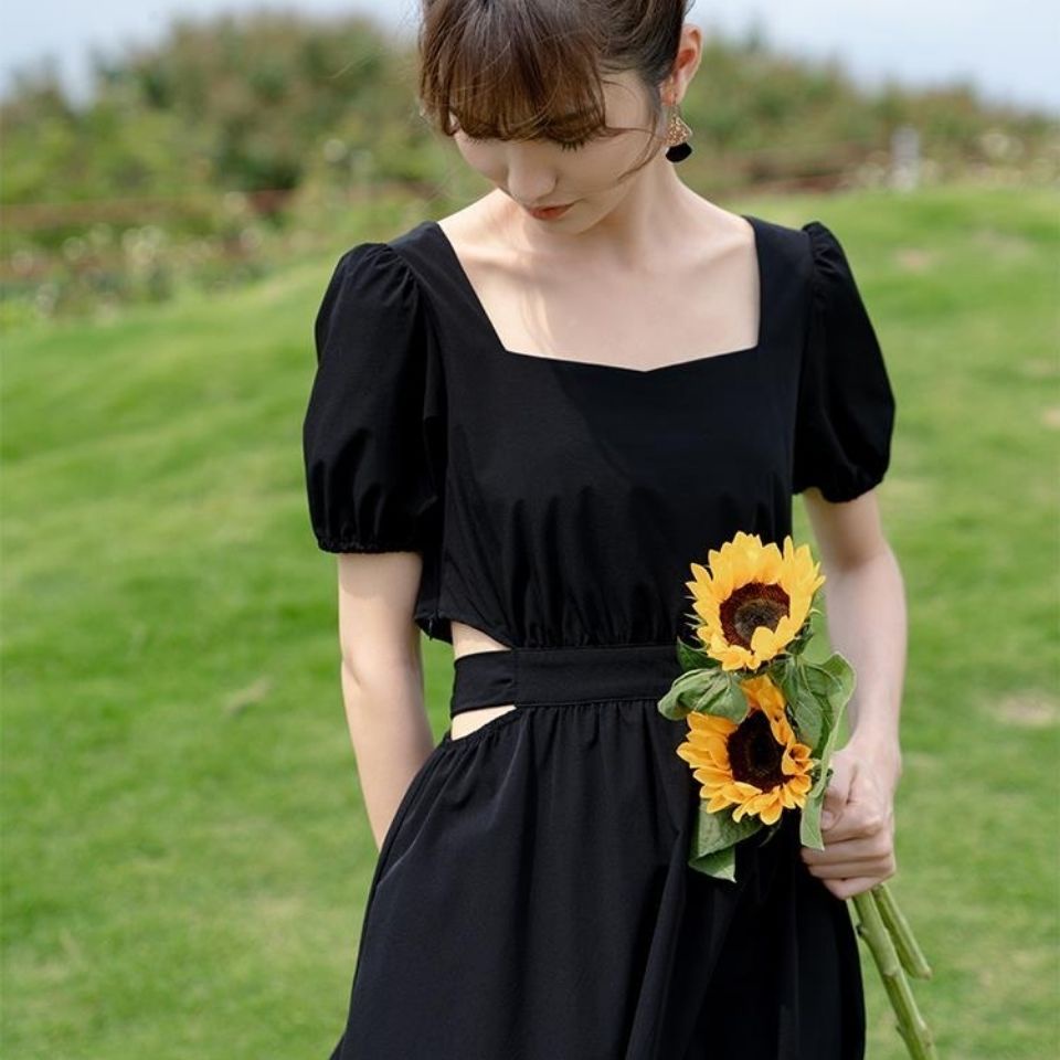 Đầm Cổ Vuông Tay Phồng Phối Nơ Phong Cách Hàn Quốc Thời Trang