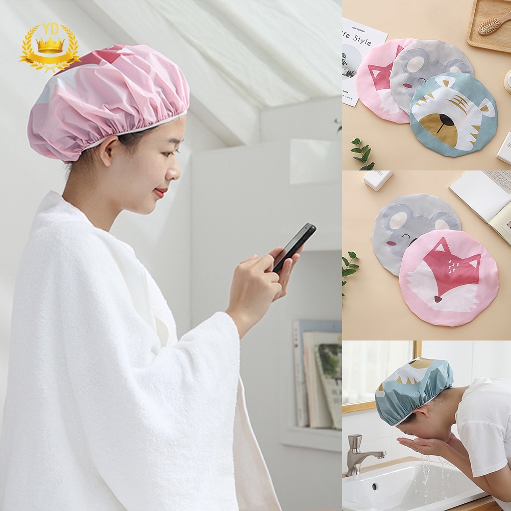 Mũ trùm tóc chống thấm nước co giãn hình thú hoạt hình có thể tái sử dụng