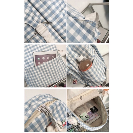 Balo học sinh caro sọc tặng kèm stiker ngẫu nhiên