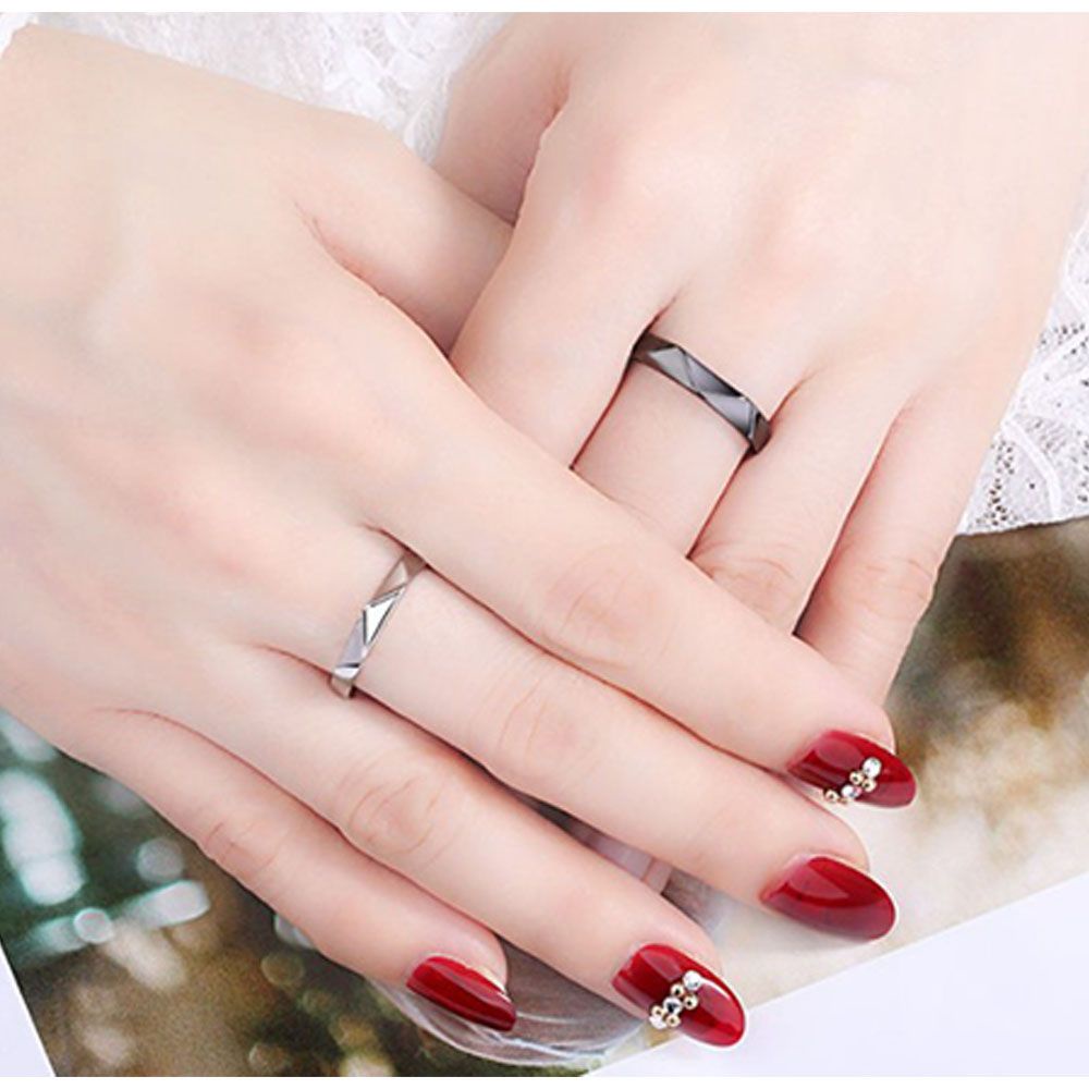 Nhẫn Đôi Hình Kim Cương Trắng Đen Sáng Tạo|Hình Học / Nhiều Màu Đơn Giản Có Thể Điều Chỉnh