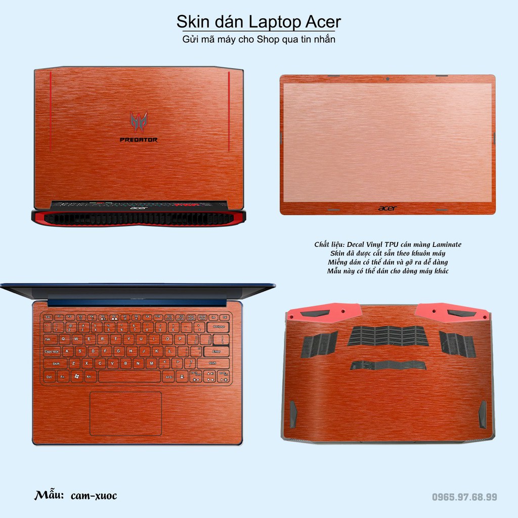 Skin dán Laptop Acer màu cam xước (inbox mã máy cho Shop)