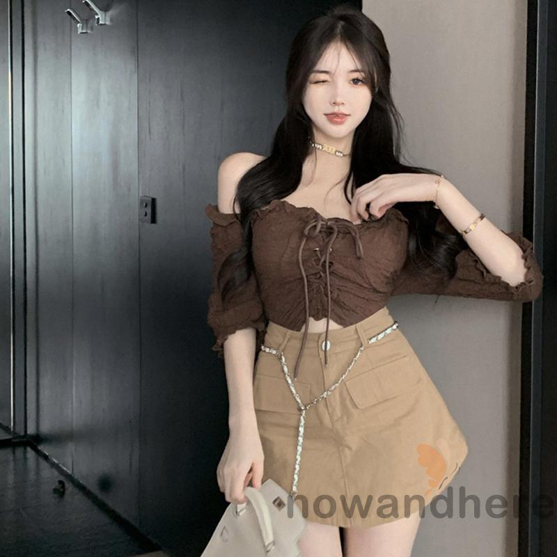 Áo Thun Ngắn Tay Dáng Ôm Hở Vai Thời Trang Mùa Hè Dành Cho Nữ