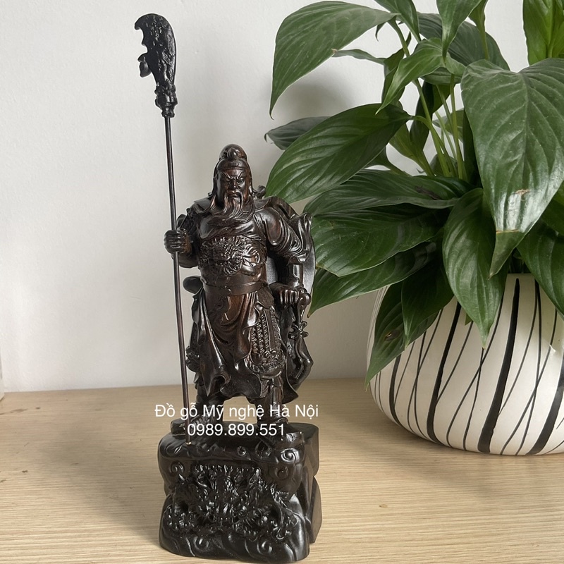 Tượng quan công làm bằng gỗ mun cao 20 cm