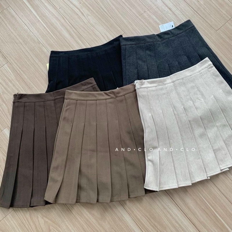 Chân váy dạ xếp ly best mộc