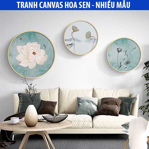 Tranh tròn tráng gương hoa nụ sen trắng hồng nhiều mẫu đã gồm khung treo cực đẹp tặng kèm đinh đa năng