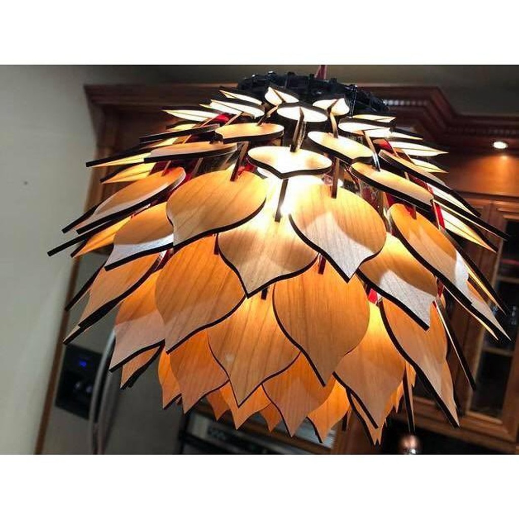 Đèn gỗ trang trí Quán Cafe - Trà sữa ( Đèn Atiso cánh nhỏ) đẹp trang trí nhà và quán cafe Trenddecor