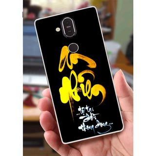 Ốp Lưng Nokia 8.1 (X7) (dẻo viền trắng trong) - Cha Mẹ, Thư Pháp, Phúc Lộc