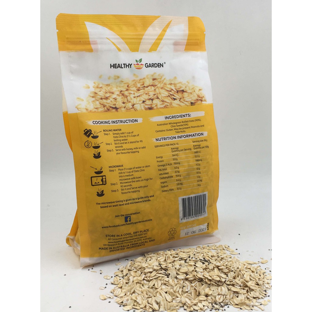 Hạt Chia Úc Mix Yến Mạch Cán Vỡ hay cán dẹp Tốt Cho Trí Não Healthy Garden Whole Grain 500gr