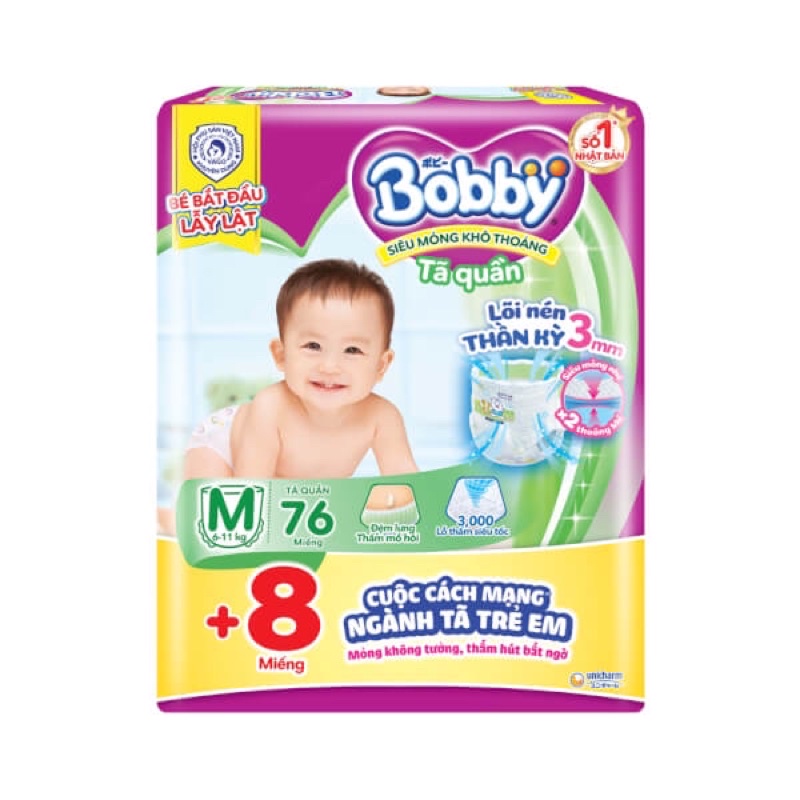 Tã Quần Bobby Gói Siêu Lớn M76 (76 Miếng)