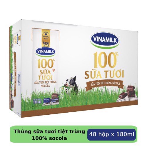 Thùng 48 Hộp Sữa Tươi Tiệt Trùng Vinamilk 100% Hương Socôla 180ml