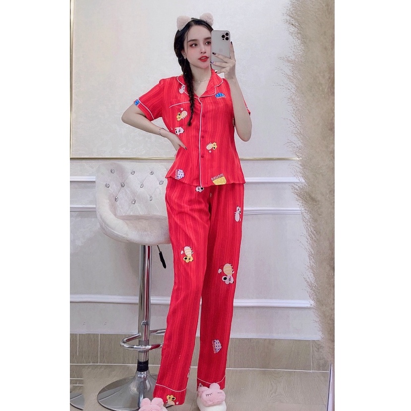 [FREESHIP 50K]Đồ Bộ Mặc Nhà NHISTORE Pijama Quần Dài Tay Ngắn Lụa Mango Họa Tiết Chuột Dễ Thương 45 -60kg
