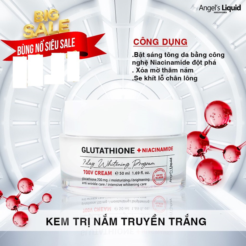 Kem Dưỡng Trắng Mờ Mám, Giảm Thâm Angel’s Liquid Glutathione Plus Niacinamide 700 V Cream 50ml (NEW)