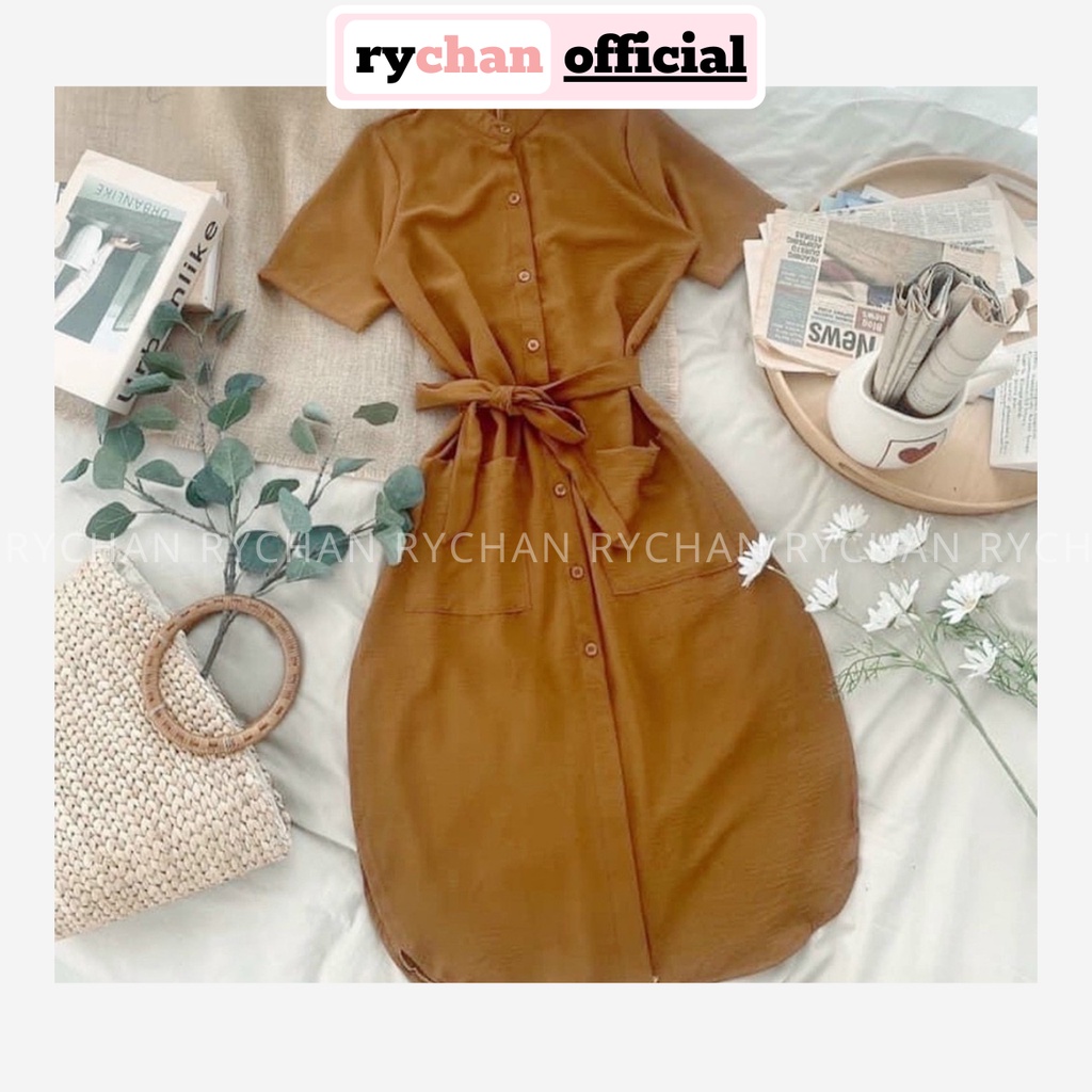 Đầm Suông Cổ Tàu Xẻ Tà 2 Bên Kèm Dây Buộc Eo [Ảnh Thật Cuối] - DS0101