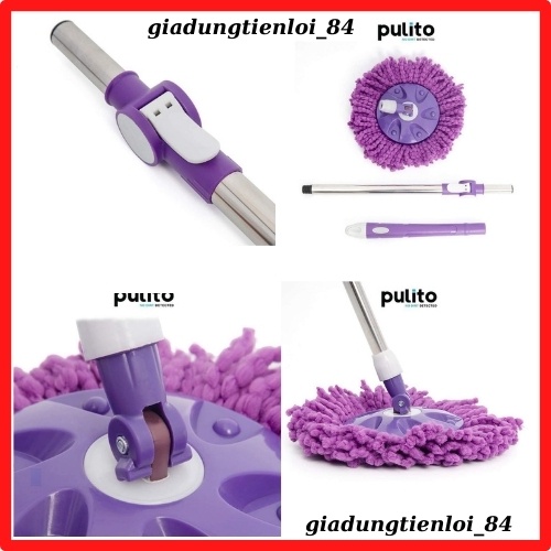 Cây Chổi Gậy Lau Nhà Pulito Cán Inox Có Điều Chỉnh Mâm Nhựa Xoay 360 độ Thông Minh Dễ Dàng Vệ Sinh Sạch Mọi Bề Mặt.