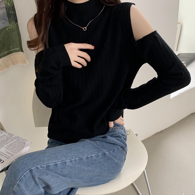 Áo len tay dài trễ vai phong cách Hàn Quốc mới cho nữ