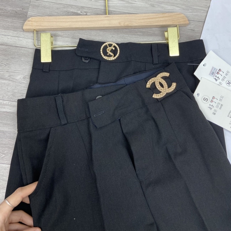 Quần baggy gấu lệch chất tuyết mưa cao cấp Quần dài đen học sinh công sở cạp khuy có túi màu đen