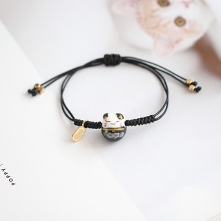(HCM) Vòng Tay EBI Gốm Tráng Men Mèo May Mắn Chiêu Tài Maneki Neko Dây Rút