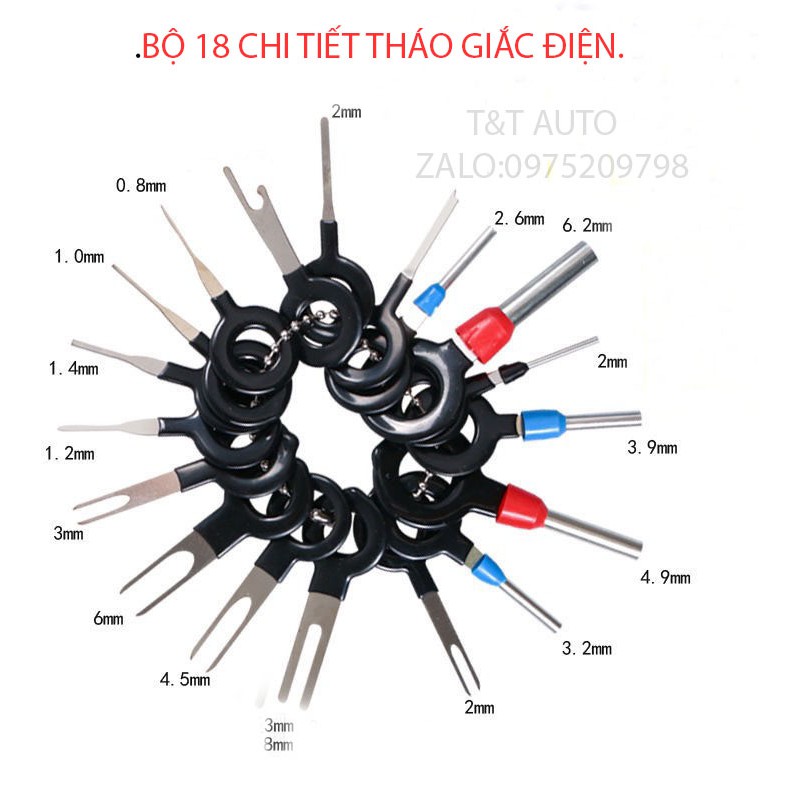 Bộ tháo giắc điện 18 chi tiết cao cấp, nhỏ gọn có tay cầm bọc nhựa mỏng dễ dàng cầm nắm.