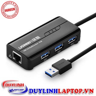 Cáp usb 3.0 to lan 10/100mbps + hub 3 cổng usb 3.0 chính hãng ugreen 20266 - cáp usb to lan + hub usb chất lượng cao