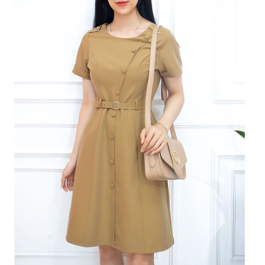 Váy công sở thiết kế nút bộc kiểu thanh lịch có đai nịt - Đầm dự tiệc dáng A sang trọng -  AMYRA Da036 | BigBuy360 - bigbuy360.vn