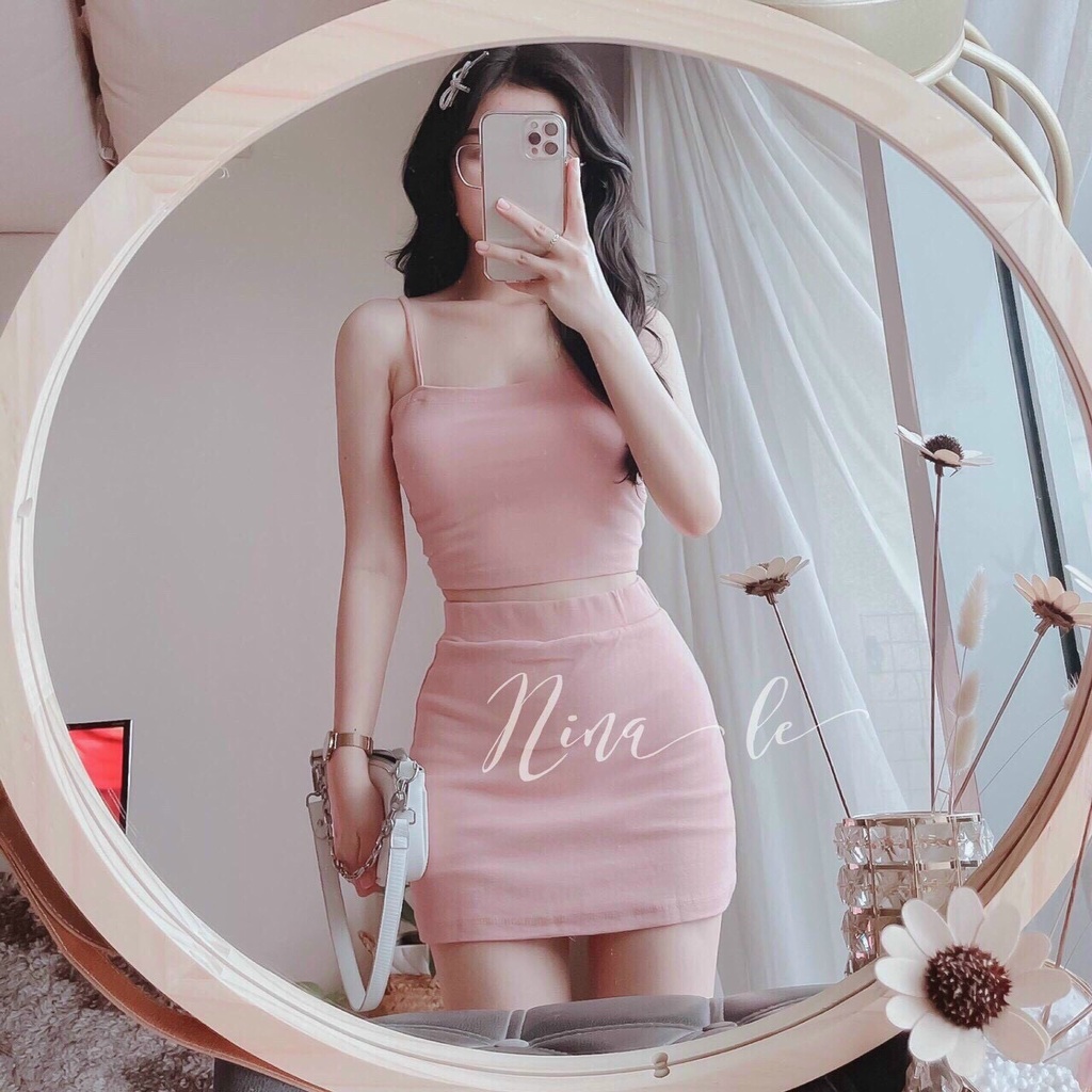 Miễn phí ship 2022 ] Set 3 món,  váy body áo 2 dây croptop kèm cadigan dài tay dáng ôm ngắn siêu dễ thương