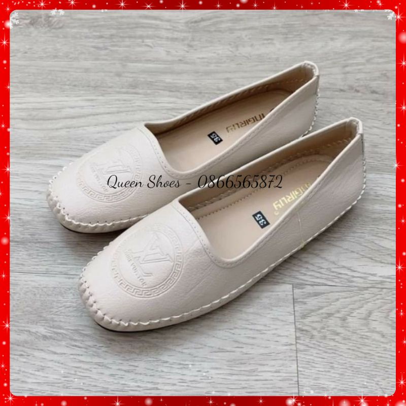 Giày lười slip on nữ đế cao su đúc da mềm khâu viền đế chắc chắn