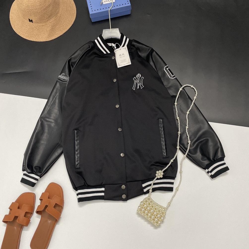 Áo Khoác Bomber Nam Nữ Phối Tay Da - Áo Bomber Bóng Chày NY Chất Đẹp Có Ảnh Thật ❤️❤️❤️