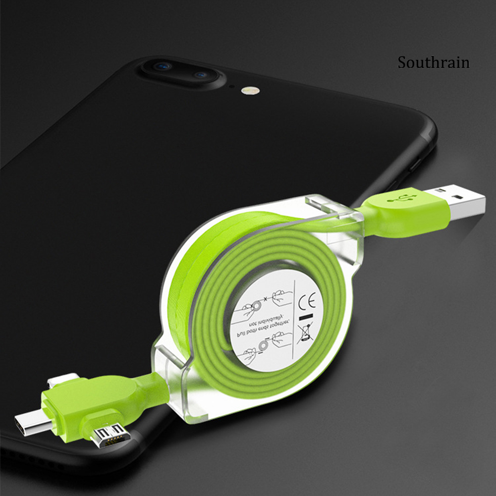 Southrain Telescopic 3-in-1 Type-C Micro USB Data Sync Charging Cable for Android iOS